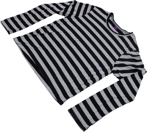 DS3 black and gray striped long-sleeve tee – stripe and sleeve detail