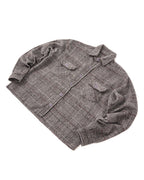 Shonuff Mohair Flannel in gray, black and tan plaid – angled flat lay