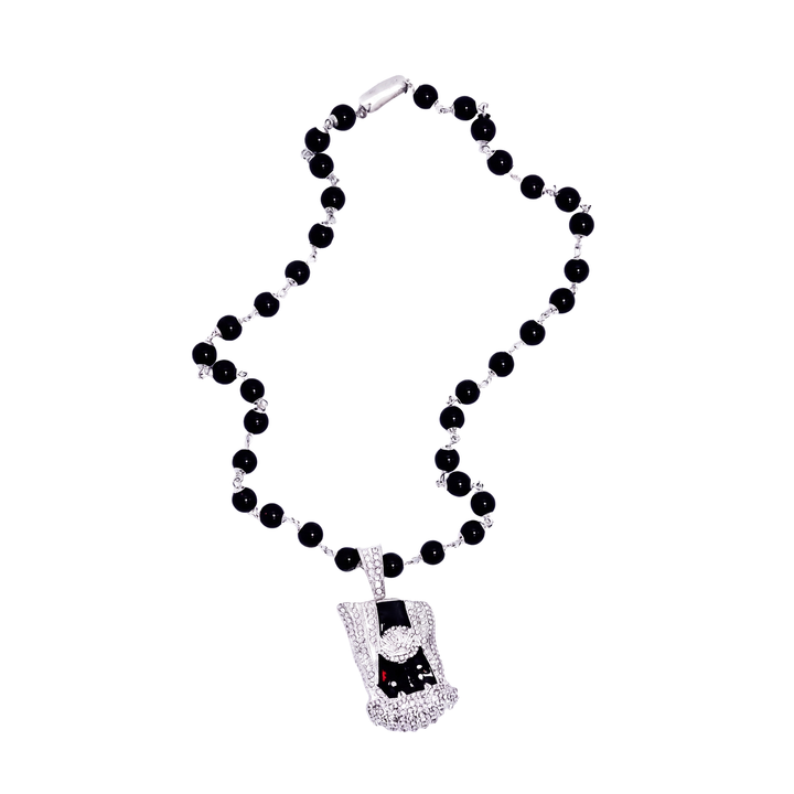Black Savior Jesus Piece pearl chain – full product view