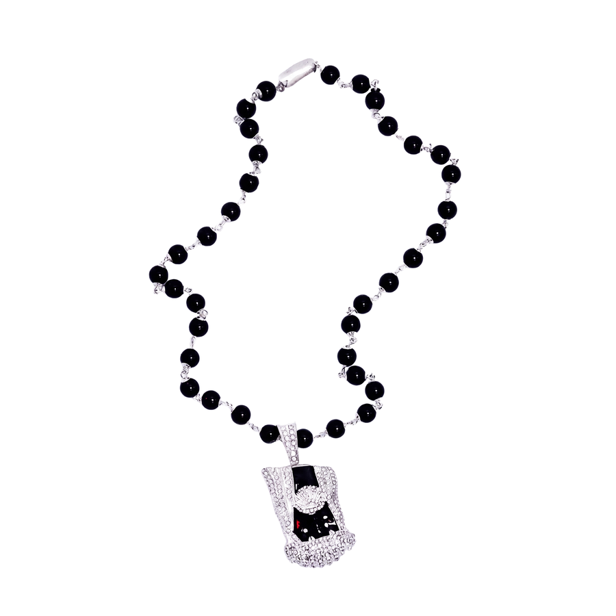 Black Savior Jesus Piece pearl chain – full product view