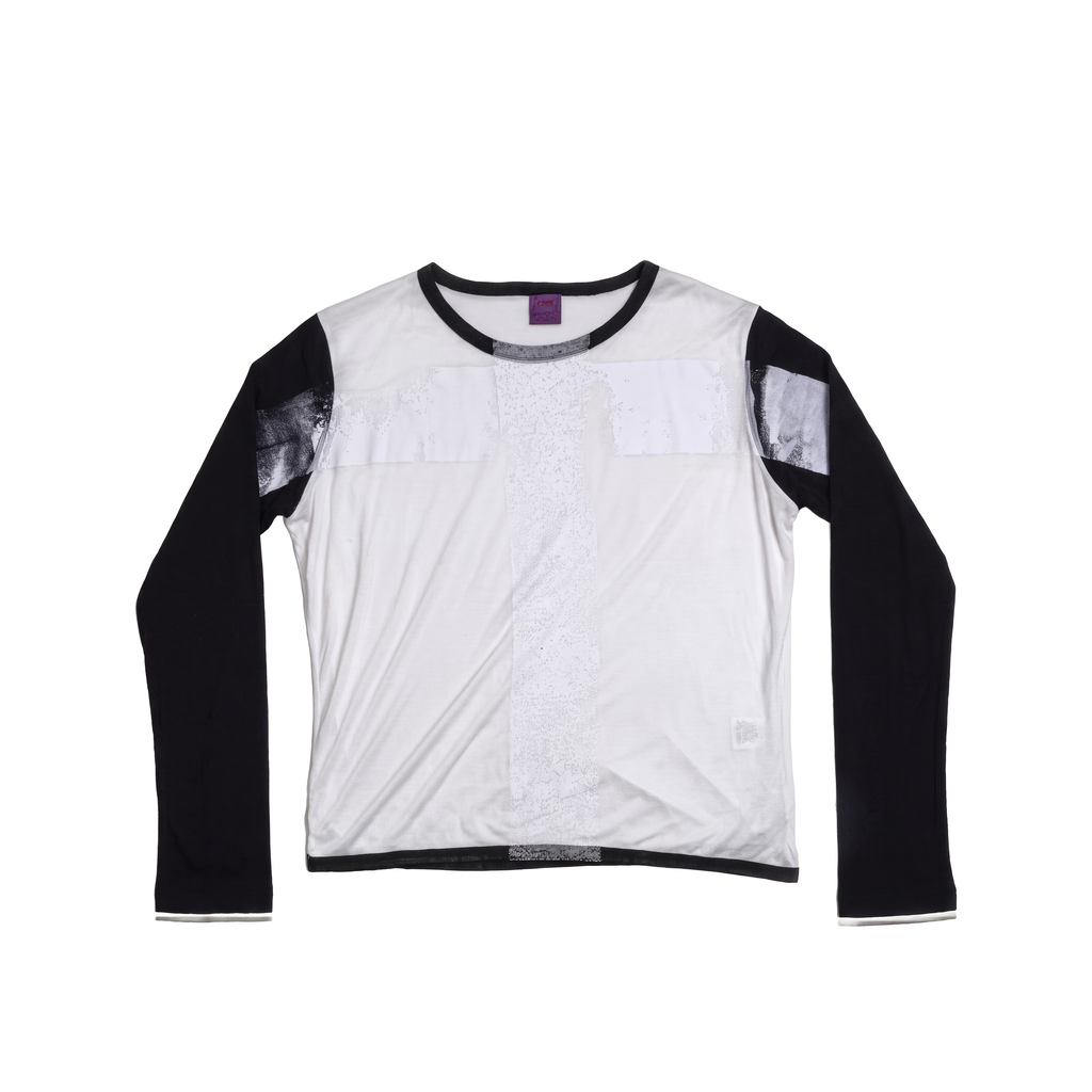 Translucent Cross white and black long-sleeve top – front product view