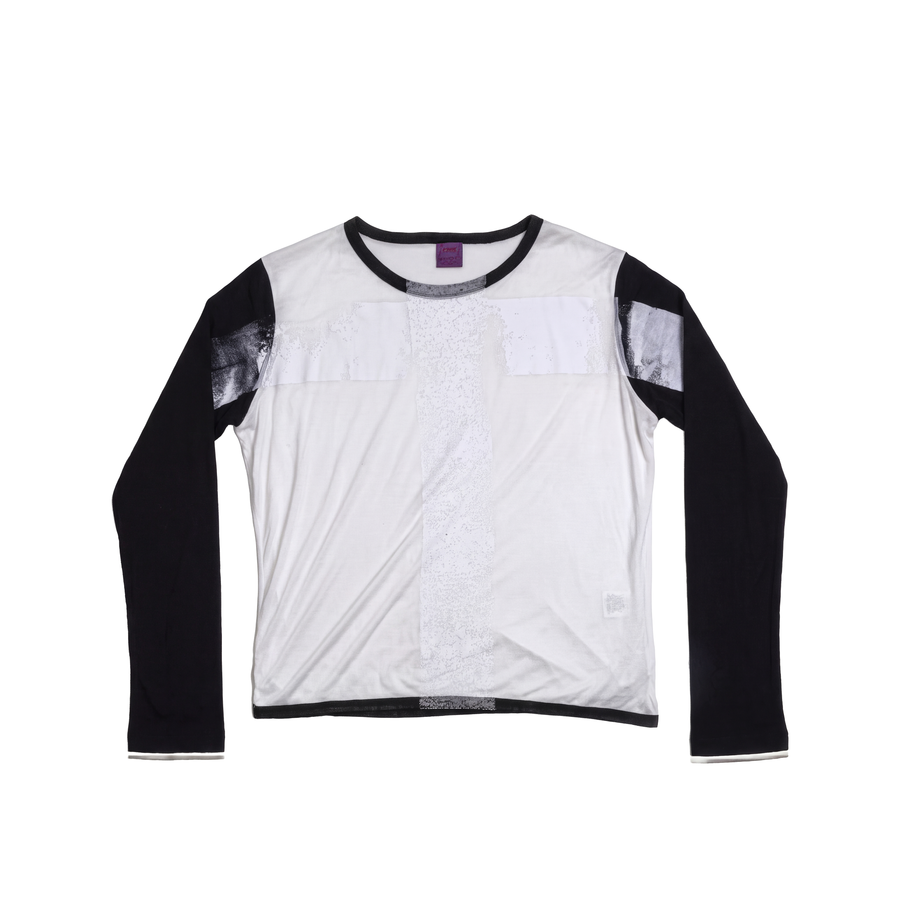 Translucent Cross white and black long-sleeve top – front product view