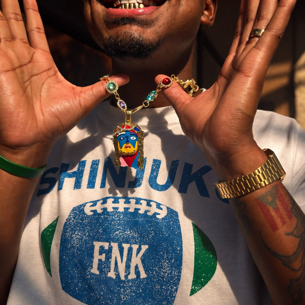@loseaux_ wearing Lucky Charm Mona Lisa Jesus Chain