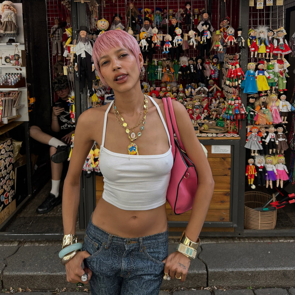 @mariajose.marte wearing Lucky Charm Mona Lisa Jesus Chain