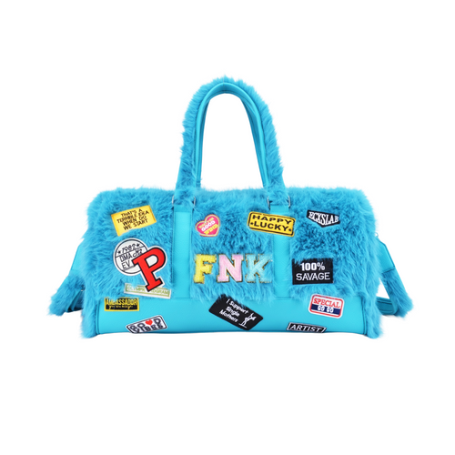 Big Leagues blue faux-fur duffle bag – angled product view