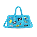 Big Leagues blue faux-fur duffle bag – pink lined interior and pockets