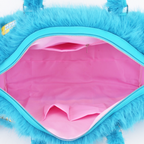 Big Leagues blue faux-fur duffle bag – top handles and shoulder strap detail