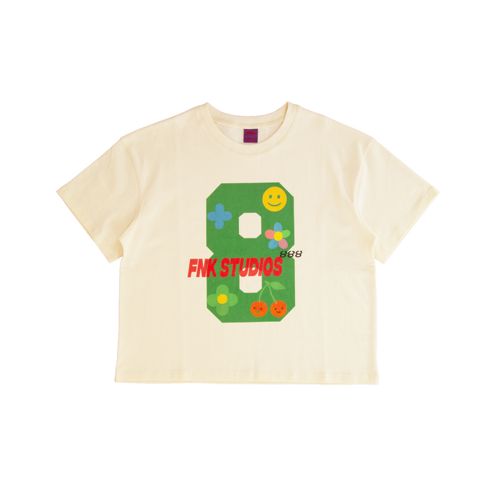 Kobe Monogram cream T-shirt – front view with green FNK 8 graphic