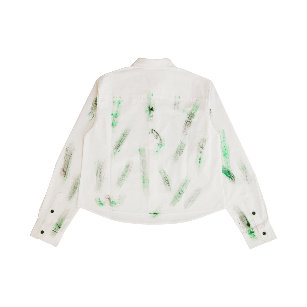 Kobe Monogram white button-up shirt – back view with brushstroke details
