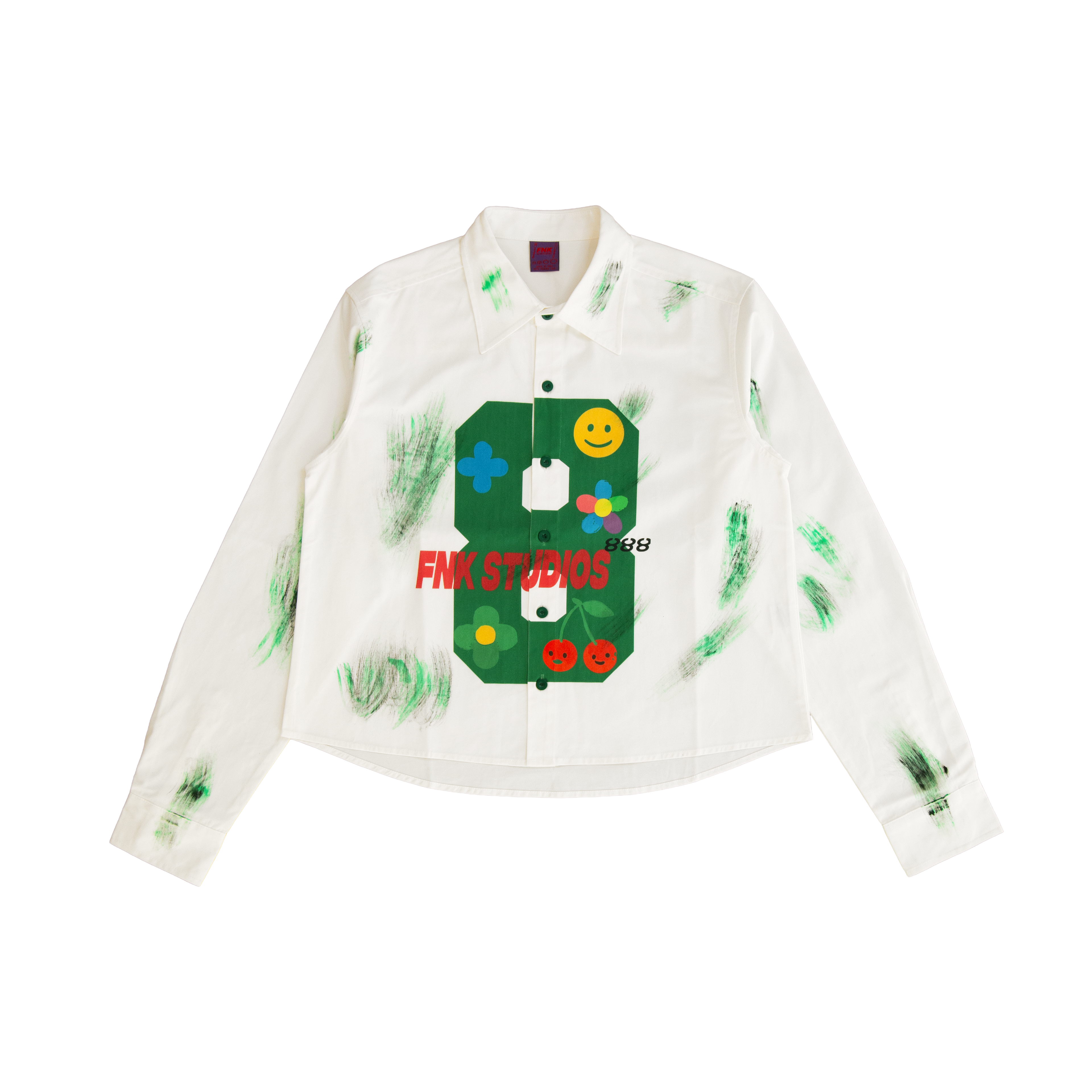 Kobe Monogram white button-up shirt – front view with FNK 8 graphic