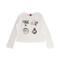 Insignia white semi-sheer long-sleeve T-shirt – front view with four FNK graphics