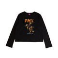 Moss black long-sleeve T-shirt – front view with vintage FNK character graphic
