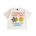 EOL cream cropped T-shirt – front view with Economics Over Love graphic