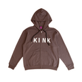 Outkast brown zip-up hoodie – front view with split white chest lettering