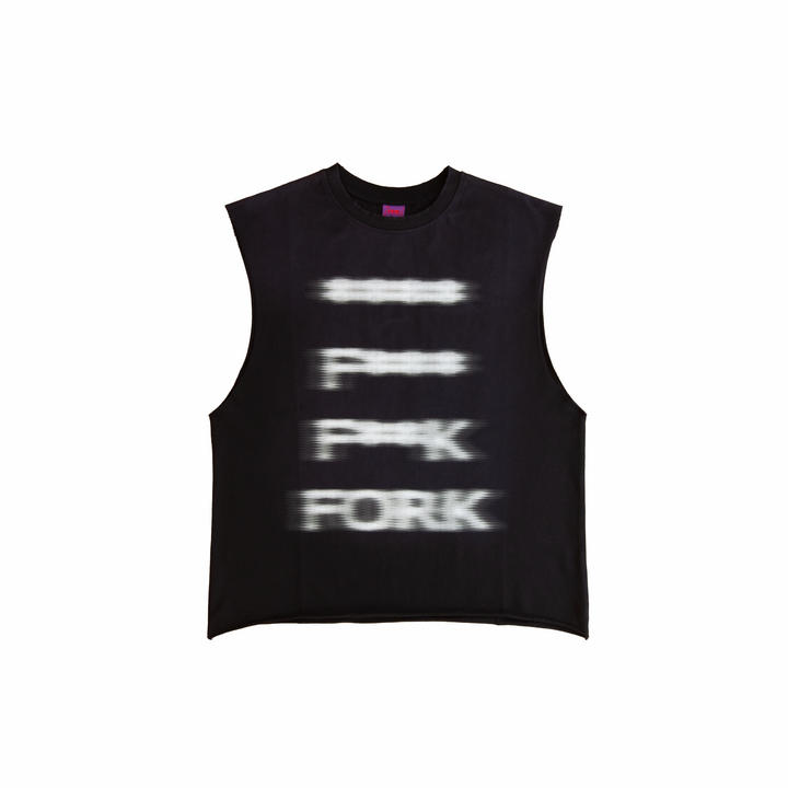 Fork black sleeveless T-shirt – front view with blurred FNK graphic
