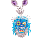 Guava Berry silver-tone statement chain – blue face pendant close-up