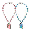 Pink Lemonade and Blueberry Mona Lisa Jesus chains side by side on white