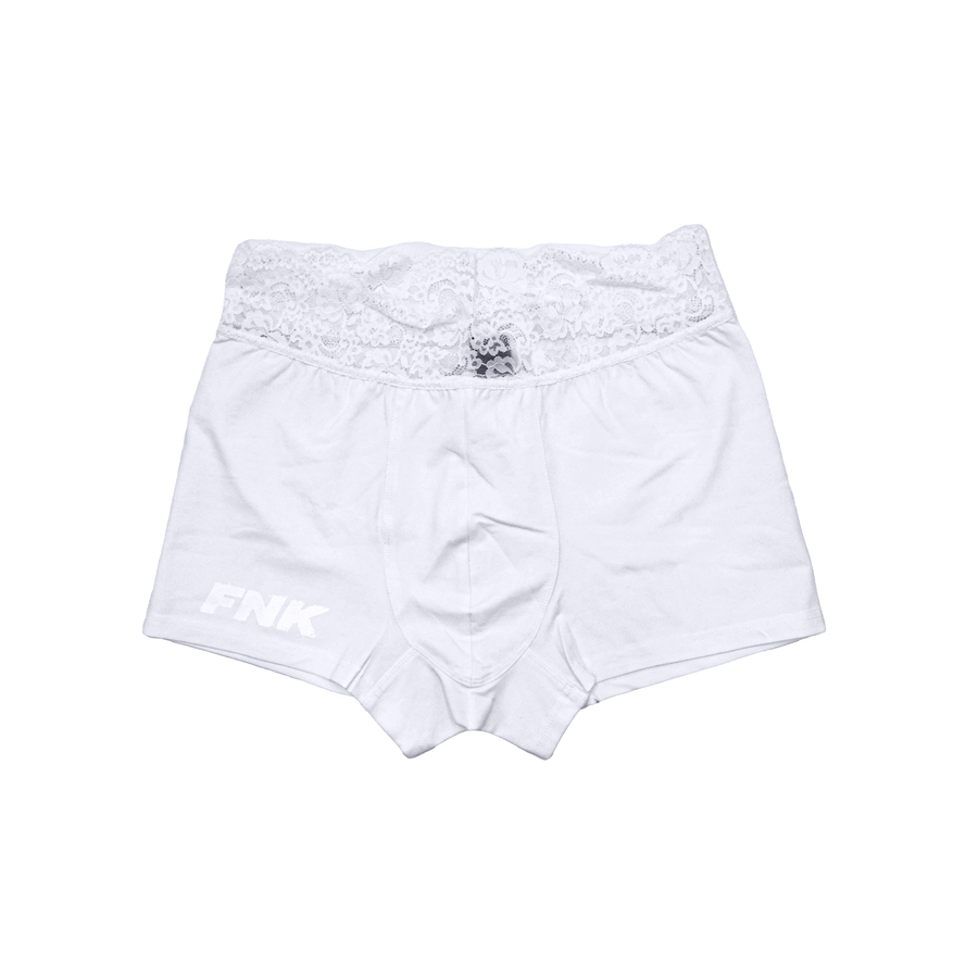 Regina white lace boxer briefs – front product view