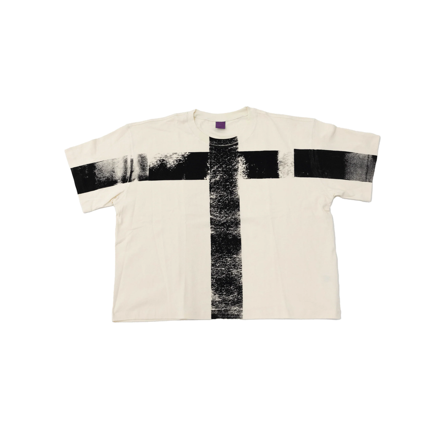 S3C-RL cream Cross Tee – full view with distressed black cross graphic