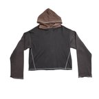 S3-CO charcoal cropped hoodie – front view with brown contrast hood